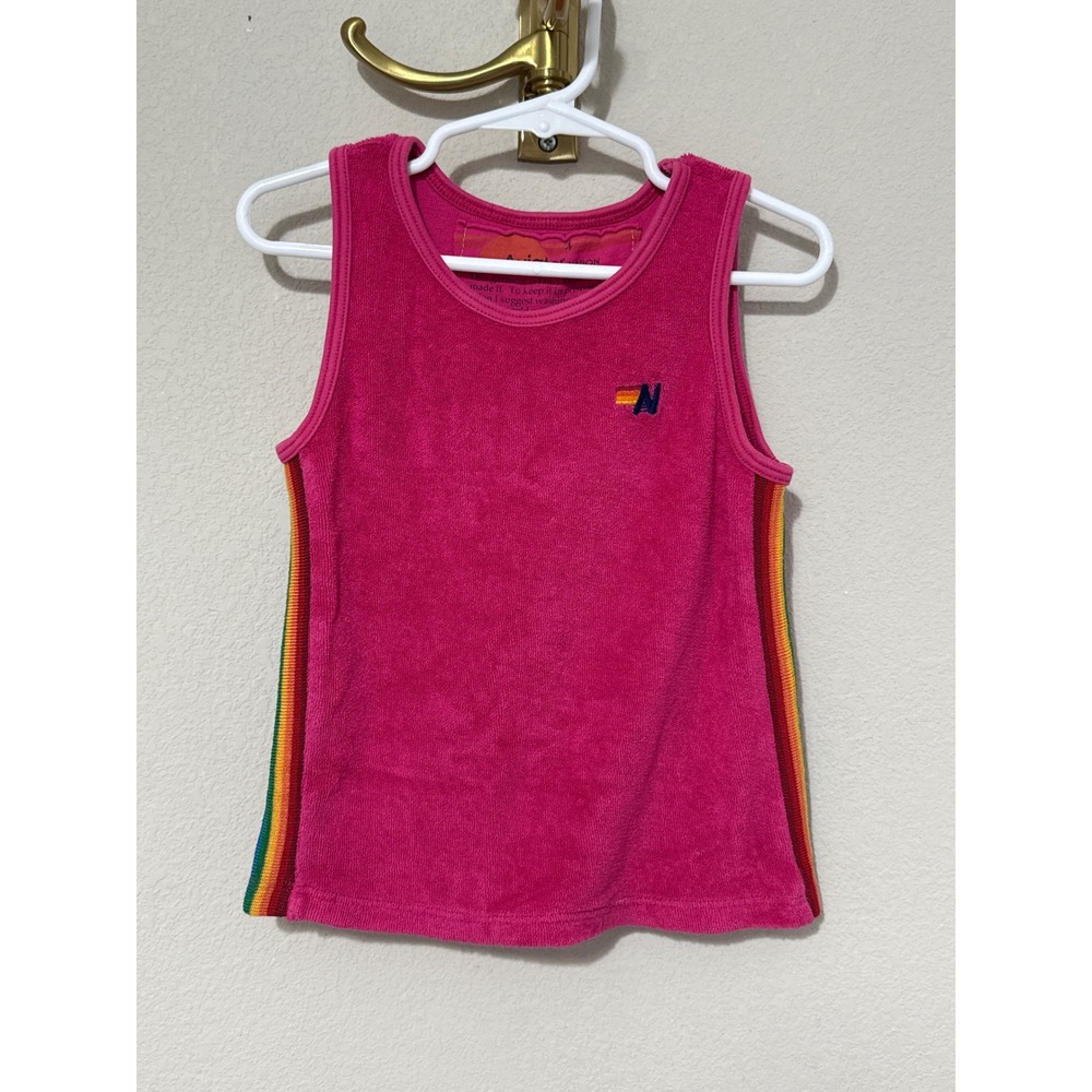 Aviator Nation Tank Top Girls Size 4 Pink Rainbow Stripe Terry Cloth Tank
